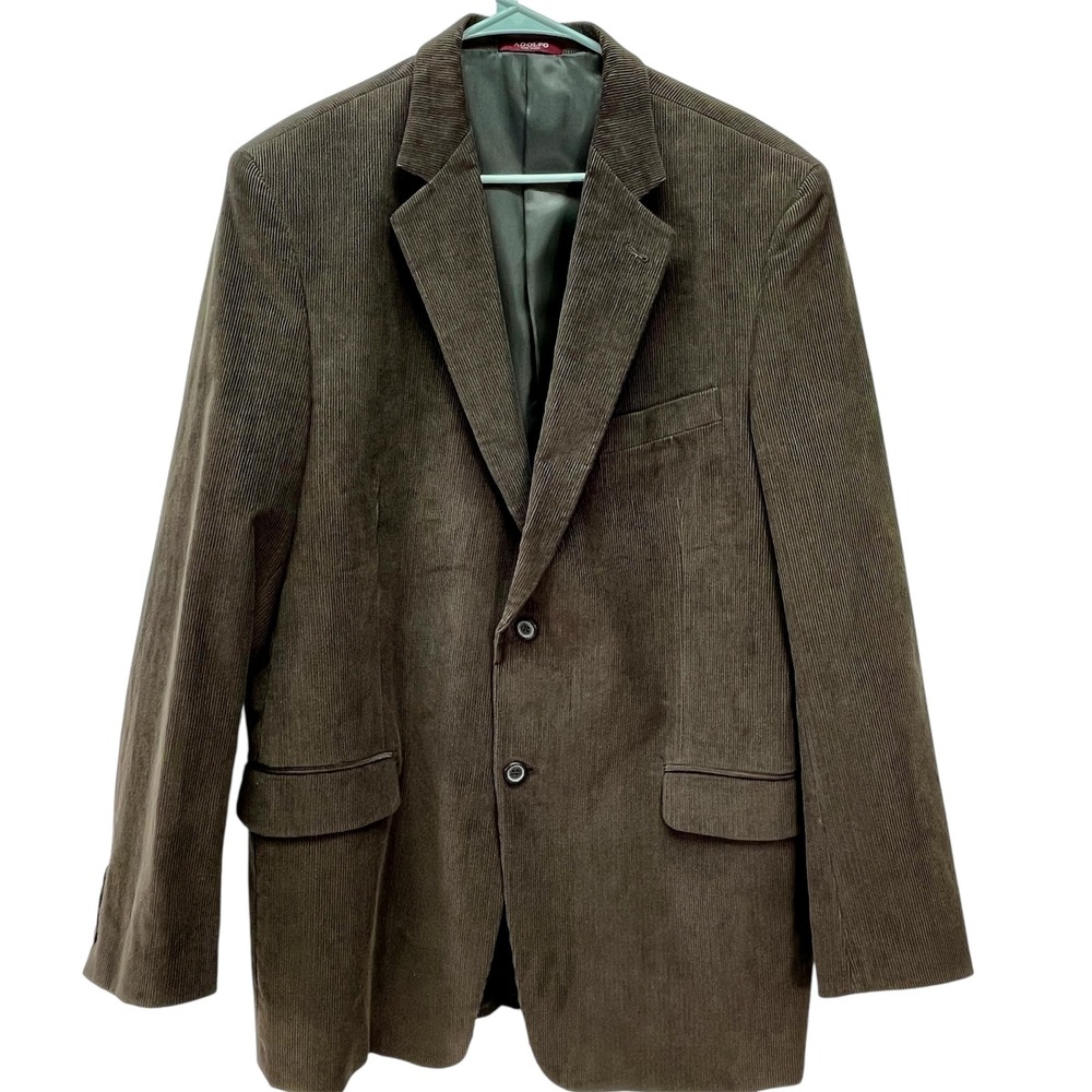 ADOLFO Mens Brown Corduroy Blazer Jacket 44L Two Button Single‎ Breasted Pockets